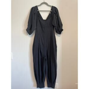 NWT Free People 1/2 Sleeve Washed Black Jumpsuit 100% Cotton W Small $118 MSRP